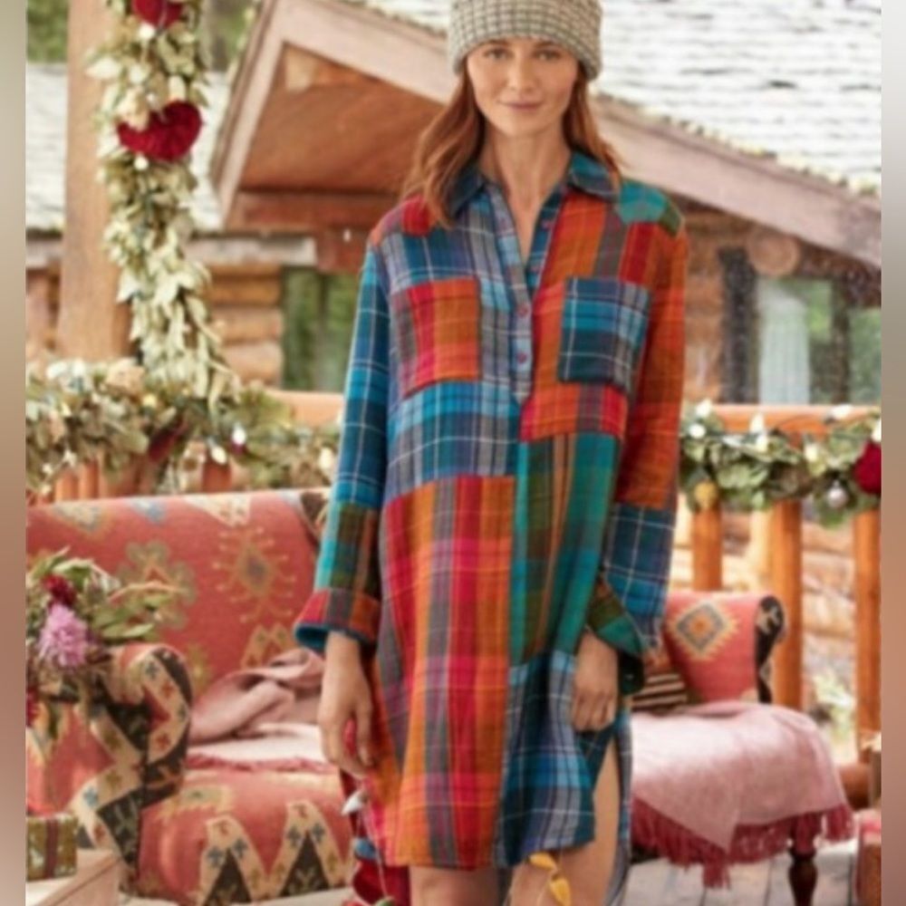 Sundance Patchwork Plaid Multicolor Prarie Shirt Dress Women's Size small b10